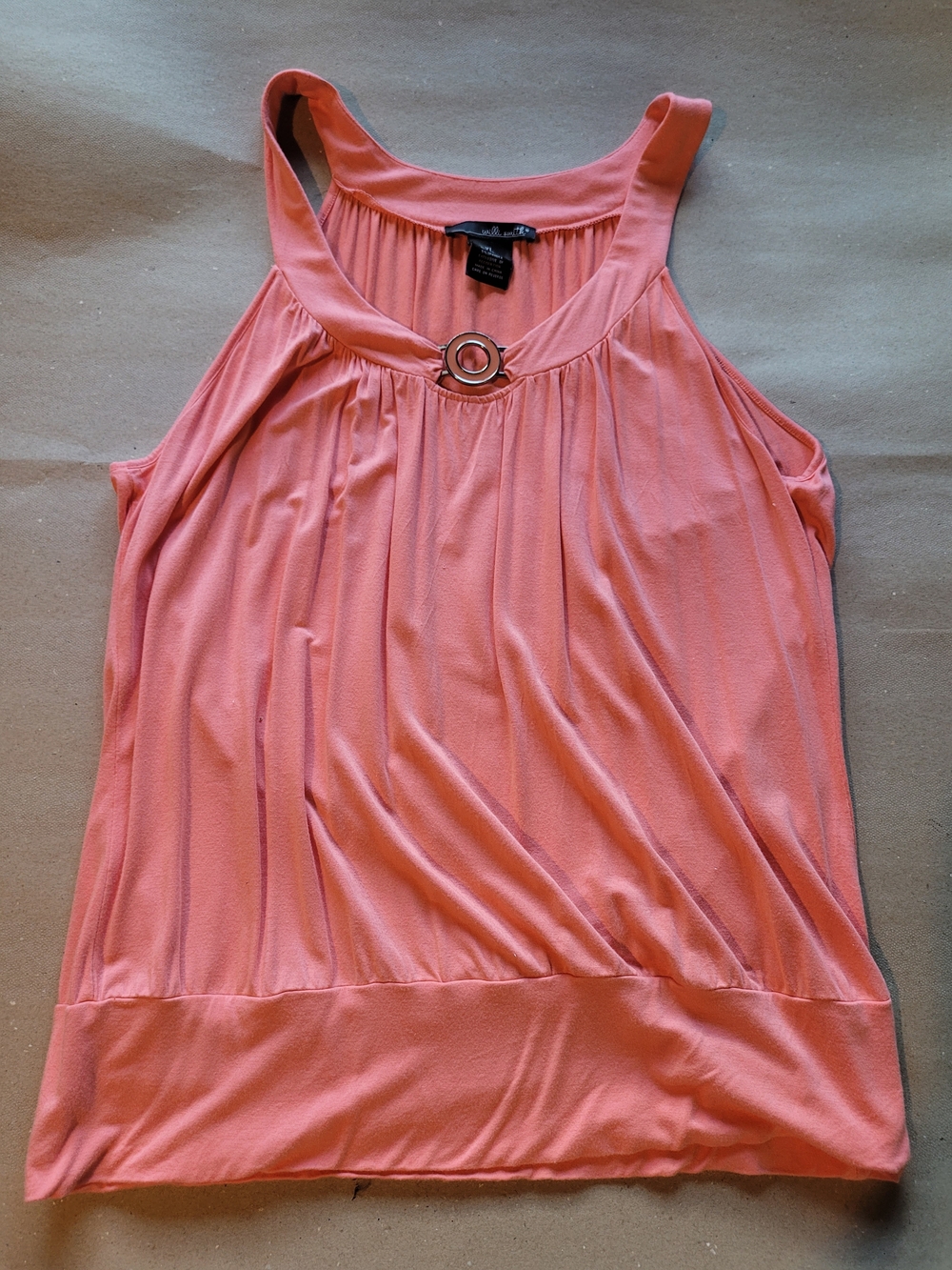 Willi Smith Coral Pink Ring-Accent Sleeveless Tank